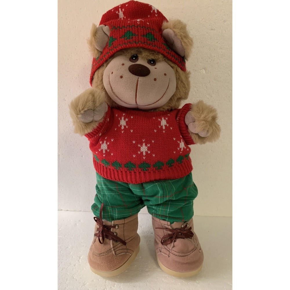 Trappers Bear Plush 17" Christmas Sweater Hat Workboots Santa Teddy Vintage